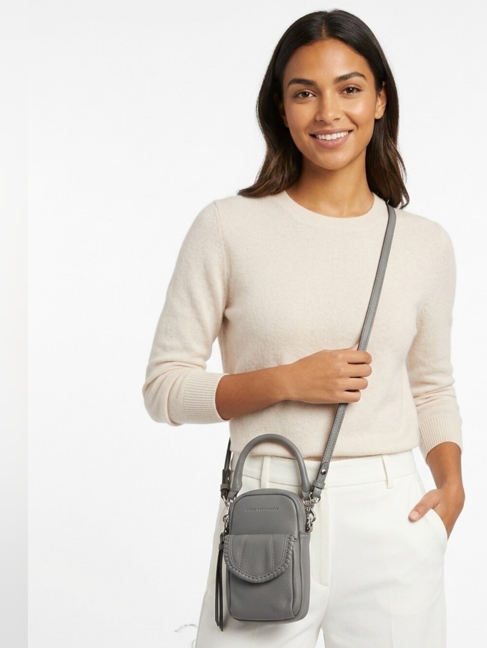 RARE! AIMEE KESTENBERG Gray Leather Crossbody Adjustable Bag